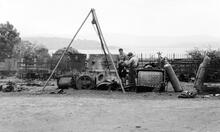 "Moel Tryfan" being cut up at Portmadoc Harbour Station. October 1954