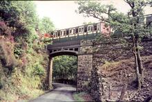 Ffestiniog Railway. Cast iron bridge near Tan y Bwlch. The inscription cast into the girder reads "Boston Lodge Foundry 1854"