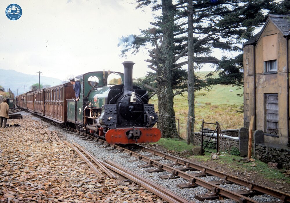 Ffestiniog Railway. Ddualt. “Linda” & train. 11 May 1968