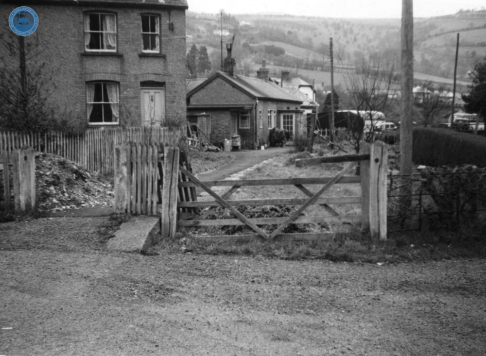 Glyn Valley Tramway, Glyn Ceiriog station, & remains of level crossing gate. 21 April 1963