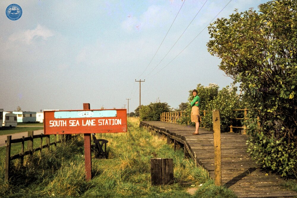 Lincolnshire Coast Light Railway. South Sea Lane station with Mrs Linda Brackenbury. 26 September 1980