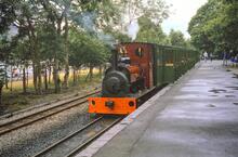 Llanberis Lake Railway. Cei Llydan station. ‘Dolbadarn’ & train. 02 August 1989