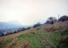 Llyn Cowlyd Tramway. General view, Ddu, valley looking towards Llyn Cowlyd. 24 May 1968