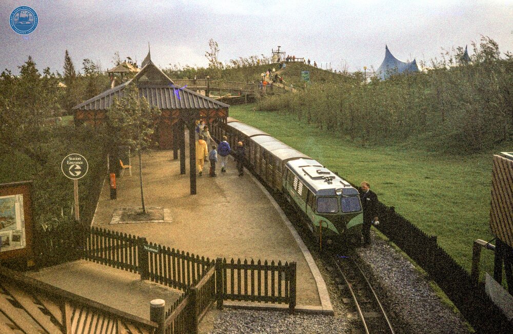 Liverpool 'Garden Festival' railway. R&ER 'Shelagh of Eskdale' at Exhibition station. 22 September 1984