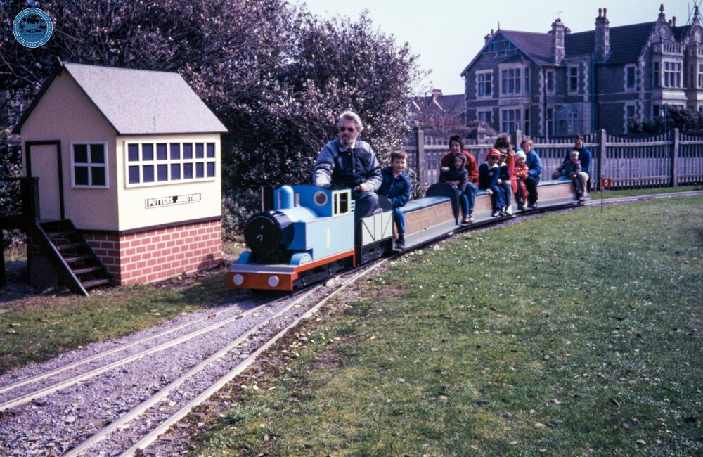 Beach Lawns Miniature Railway, Weston-super-Mare. Loco No. 1 at ‘Putters Junction’ box 05 April 1988