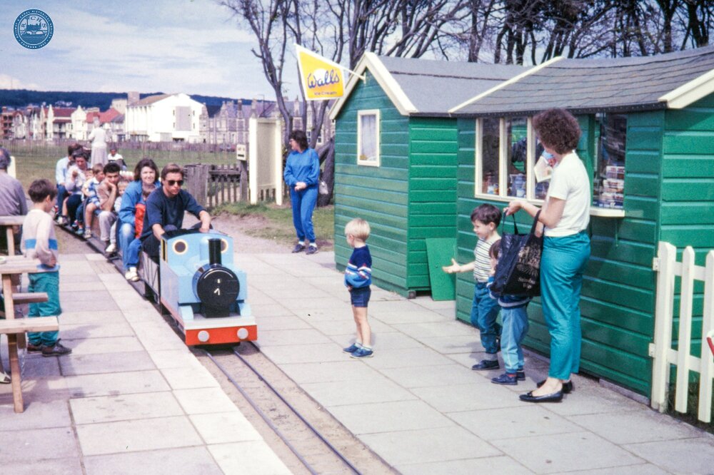 Beach Lawns Miniature Railway, Weston-super-Mare. Loco No. 1 entering main station. 02 August 1988