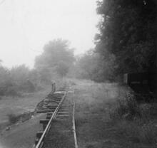 Snailbeach District Railways. Looking west towards the GWR/LNWR line, by the terminus. 26 July 1959