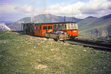 Three trains at Clogwyn (3m 29ch). No.  7 with a Down goods, passing No. 5 (up). No 3 has just left. 05 August 1989