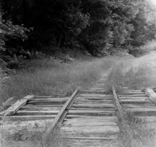 Talyllyn Railway extension beyond Abergynolwyn, looking back from near the winding house. 31 May 1959