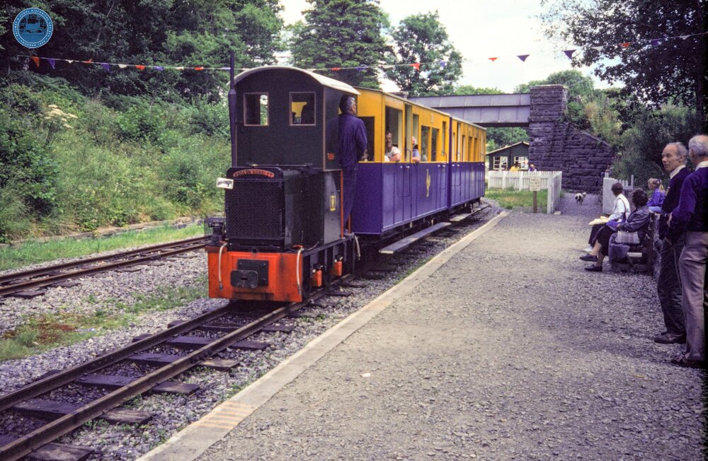 ‘Sholto’ and train at Henllan station. 25 July 1987