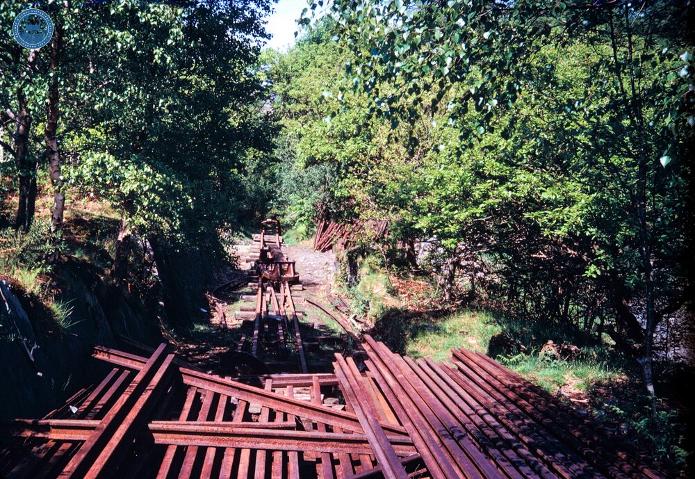 Aberglaslyn. Rails piled, + some in situ just north of A487 bridge at Nantmor. 26 May 1968