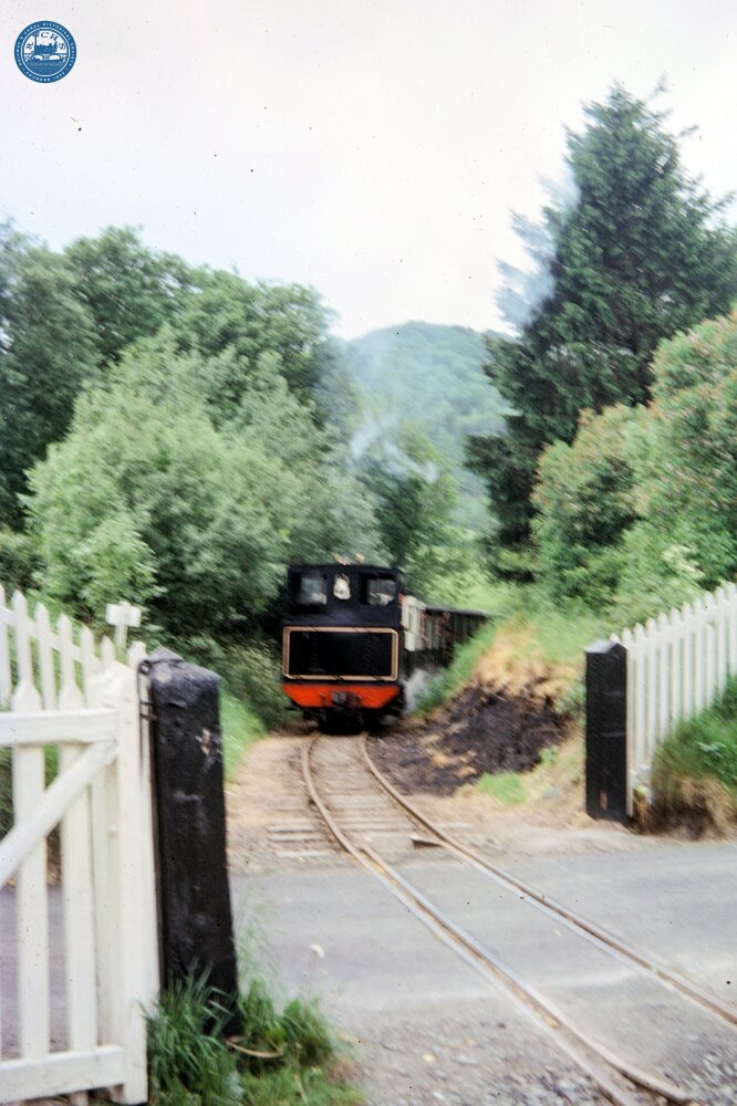 Welshpool & Llanfair Light Railway. No 2 "The Countess" and train, approaching Castle Caereinion. 04 June 1966