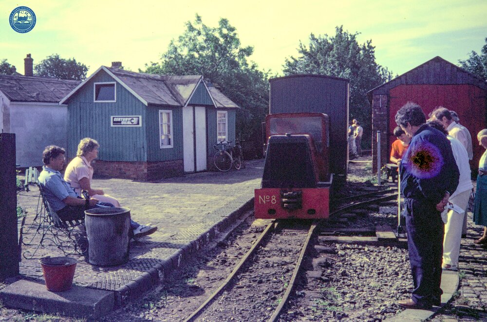 West Lancashire Light Railway. Becconsall Station and Loco No 8 & train. 21 June 1986