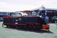 017813E Lautoka Sugar Mill Railway. Gateway Hotel, Nadi, South Pacific Sugar Mills steam locomotive No 7. 09 October 1973
