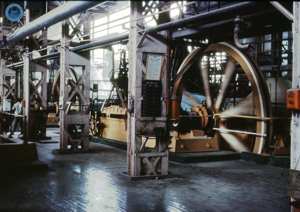 017816E Lautoka Sugar Mill, stationary steam engine. view of flywheel. 09 October 1973
