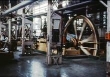 017816E Lautoka Sugar Mill, stationary steam engine. view of flywheel. 09 October 1973
