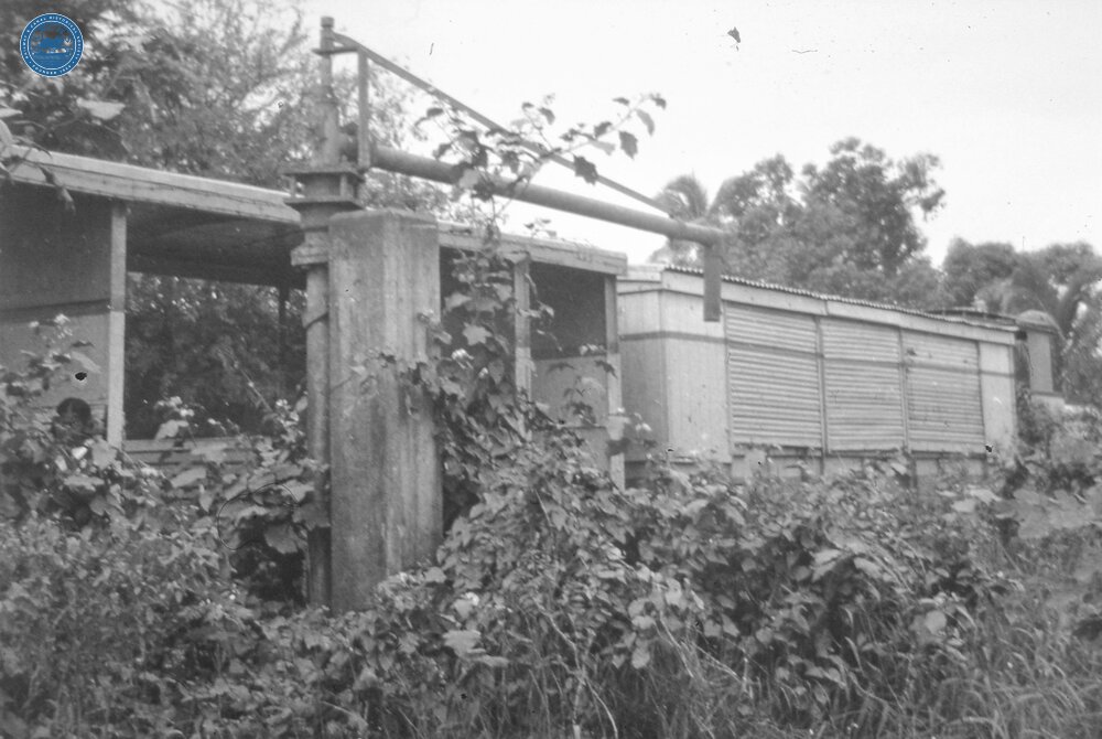 017834E Water crane. Taken on the Free train at a stop between Sigatoka and Nandi. 3 November 1973