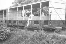 017836E Passenger Coach on the Free train at a stop between Sigatoka and Nandi. 3 November 1973