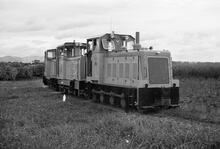 017842E Clyde diesels in the cane fields. Taken from Free Train. Between Nadi and Lautoka. 3 November 1973