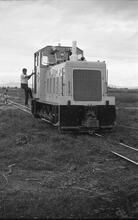 017844E Diesel and driver. Taken from Free Train. Between Nadi and Lautoka. 3 November 1973