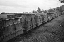 017845E Hopper wagons.Taken from Free Train. Between Nadi and Lautoka. 3 November 1973