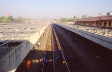 325022E View of station roofs from overbridge. Jaipur. 07 November 2000