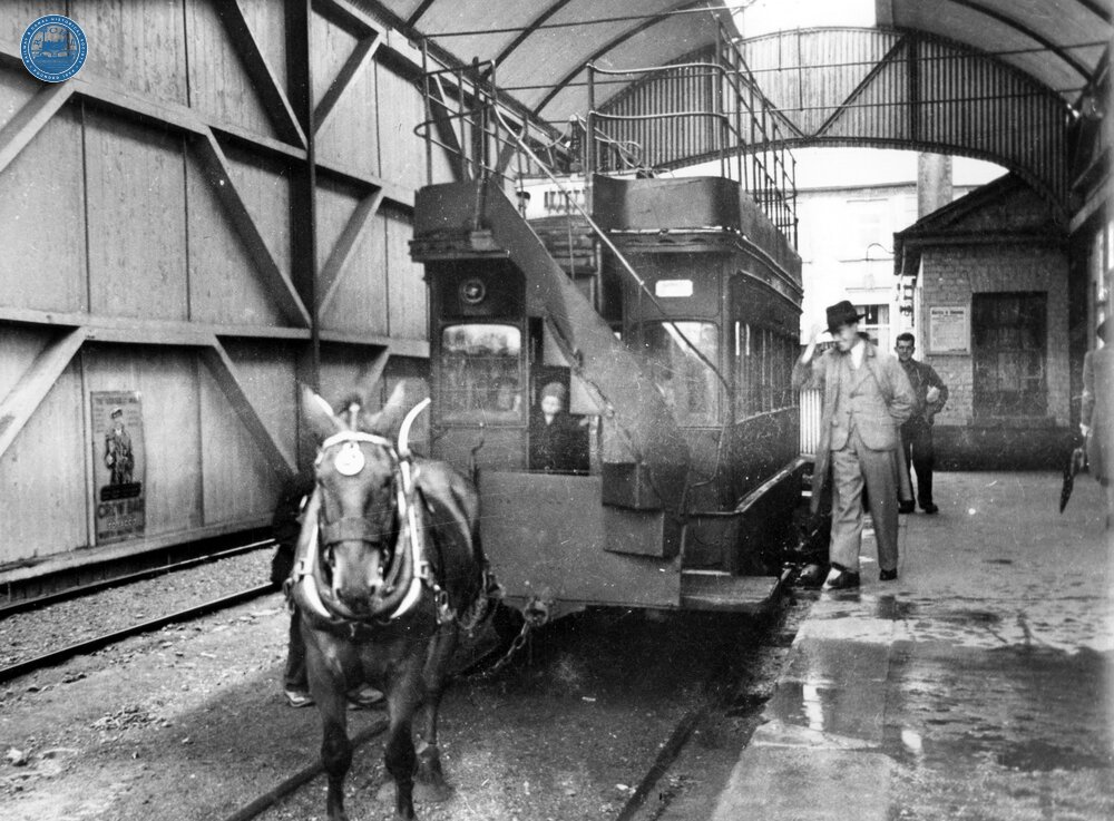 Fintona Tram Station & horse tram 1938. (Ref: 010680)