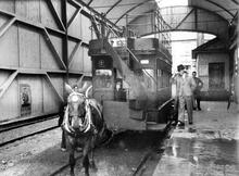 Fintona Tram Station & horse tram 1938. (Ref: 010680)