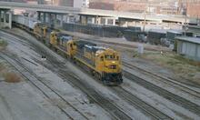 015310E 88_9_0  KansasCity Santa Fe diesels heading east . 3 November 1988