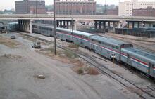 015330E 88_9_20 KansasCity Amtrak to Chicago coaching stock.  3 November 1988