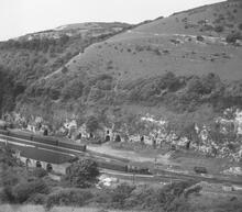 Aerial view of Ventnor station from hills above 1962 (IWS @ 12m 44ch)