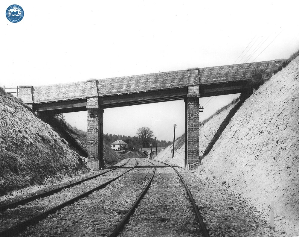 LBSCR / SECR Joint Line. Woldingham. Bridge No 512 (SCU1 @ 17m 48ch). Wrought Iron bridge with three-arch bridge beyond. May 1884