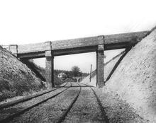 LBSCR / SECR Joint Line. Woldingham. Bridge No 512 (SCU1 @ 17m 48ch). Wrought Iron bridge with three-arch bridge beyond. May 1884