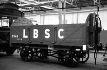 012131      LBSCR 5-plank open wagon, with rounded ends, number 3346. Shildon Rail 150, 26 August 1975