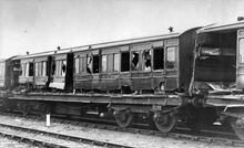 Composite Non-gangwayed carriage No. 189 after being damaged in an accident at Streatham Common 3 November 1919. (Ref: 030882)
