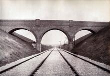 LBSCR. South of Crowhurst Junction, looking north. Three-arch brick accommodation overbridge for public footpath from Oldhouse Farm to Crowhurst village (Bridge No 854. HGG @ 23m 76ch); May 1884. Map Ref. TQ 3979.4742. (Ref: 030697)