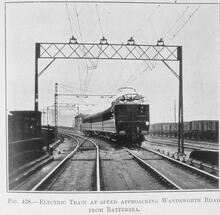 017647 Electric train at speed approaching Wandsworth road from Battersea (ATL @ 6m 58ch) 017647E E_100Photograph LB&SCR electrification. 