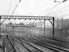 Approach to Victoria Station with Overhead catenaries. c.1920s. (VTB1 0m 0ch) (Ref: 031097)