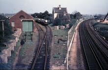 Christchurch [first] station (BML2 @ 104m 17ch), from Fairmile Road bridge. 21 Apr 1968