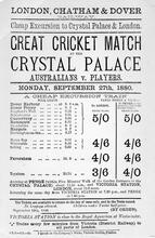 LCDR. Excursion to run from Dover to Crystal Palace (for a cricket match) and London Victoria on 27 September 1880. (Ref: 031781) 