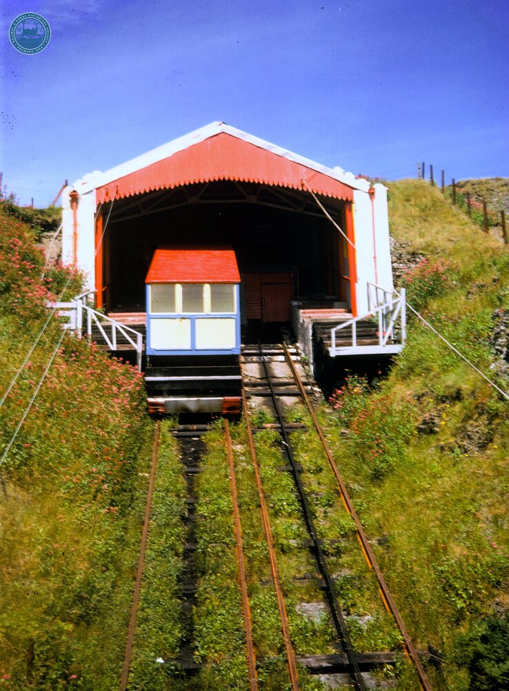 Aberystwyth Cliff Railway. The upper terminus and one of the cars. 09 July 1966