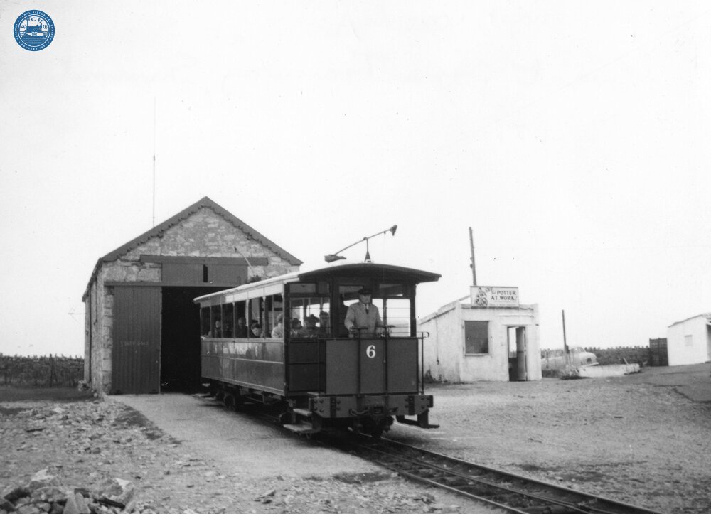 Great Orme Railway, Llandudno.  Car No.6 in blue livery, at the summit, preparing to leave. 22 September 1962