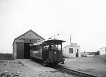 Great Orme Railway, Llandudno.  Car No.6 in blue livery, at the summit, preparing to leave. 22 September 1962