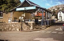 Great Orme Tramway. Victoria Station, exterior view with Car 4 inside. 20 September 1984