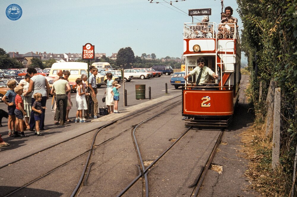 Tram No. 2 arriving at Seaton terminus. 22 July 1984