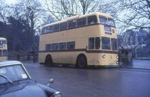 Bournemouth Corporation trolleybus, Reg. No. WRU268 in Gervis Place. 30 March 1968 (ref. 260077)