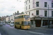 Bournemouth Corporation trolleybus in Old Christchurch Road at Lansdowne Crescent. 02 April 1968
