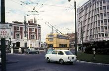 Bournemouth Corporation trolleybus at Lansdowne by Holdenhurst Road. 02 April 1968