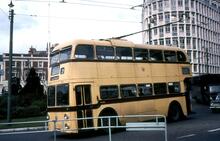 Bournemouth Corporation trolleybus at Lansdowne by Meyrick Road. 02 April 1968