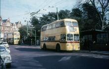 Bournemouth Corporation trolleybus and motor buses in Gervis Place. 02 April 1968
